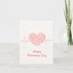 Elegant Red en White Music Heart Feestdagen Kaart
