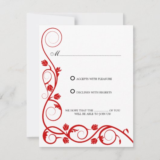 Elegant Red en White Swirls RSVP / Reply Kaart (Achterkant)