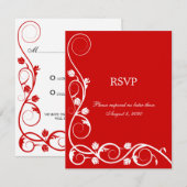 Elegant Red en White Swirls RSVP / Reply Kaart (Voorkant / Achterkant)