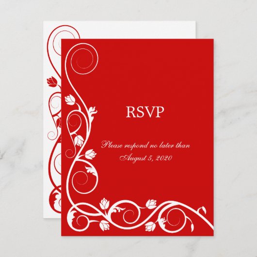 Elegant Red en White Swirls RSVP / Reply Kaart (Voorkant / Achterkant)