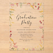 Elegant Red en Yellow Floral Graduation Party Acryl Uitnodigingen (Voorkant)