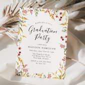 Elegant Red en Yellow Floral Graduation Party Kaart