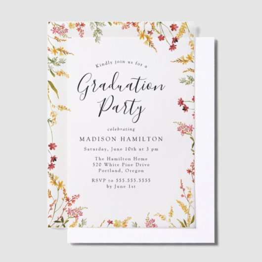 Elegant Red en Yellow Floral Graduation Party Vellum Uitnodigingen (Offset)