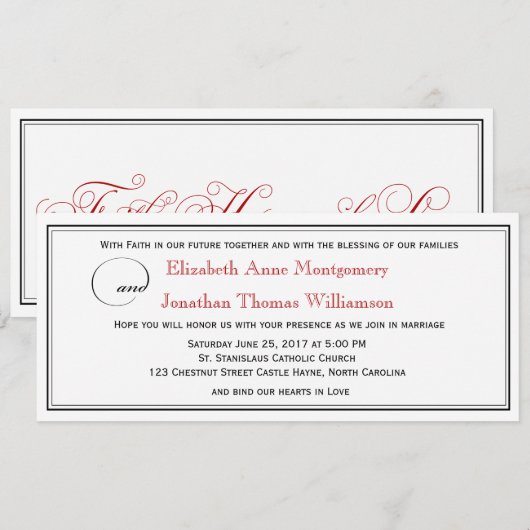 Elegant Red Faith Hope Love Weddenation Kaart (Voorkant / Achterkant)