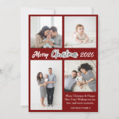 Elegant Red Family Photo Collage Christmas Holiday Feestdagenkaart (Voorkant)