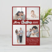 Elegant Red Family Photo Collage Christmas Holiday Feestdagenkaart (Staand voorkant)