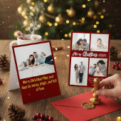 Elegant Red Family Photo Collage Christmas Holiday Feestdagenkaart