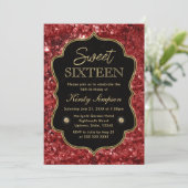 Elegant Red Faux Glitter & Gold Winter Sweet 16 Kaart (Staand voorkant)