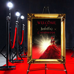 Elegant Red Faux Glitter Quinceañera   Geboortedag Folie Afdrukken