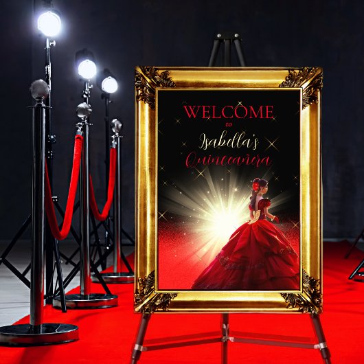 Elegant Red Faux Glitter Quinceañera | Geboortedag Folie Afdrukken