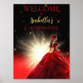 Elegant Red Faux Glitter Quinceañera | Geboortedag Folie Afdrukken (Voorkant)