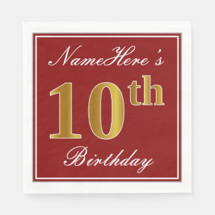 Elegant Red, Faux Gold 10th Birthday + aangepaste  Servetten