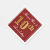 Elegant Red, Faux Gold 10th Birthday + aangepaste Servetten (Hoek)
