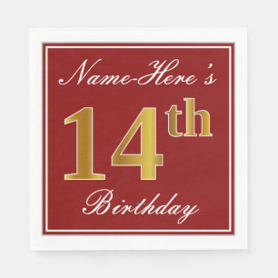 Elegant Red, Faux Gold 14th Birthday + aangepaste  Servetten