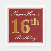 Elegant Red, Faux Gold 16th Birthday + aangepaste Servetten (Voorkant)