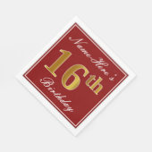 Elegant Red, Faux Gold 16th Birthday + aangepaste Servetten (Hoek)