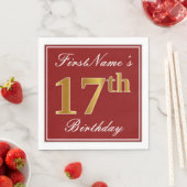 Elegant Red, Faux Gold 17th Birthday + Aangepaste  Servet (Insitu)