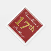 Elegant Red, Faux Gold 17th Birthday + Aangepaste  Servet (Hoek)