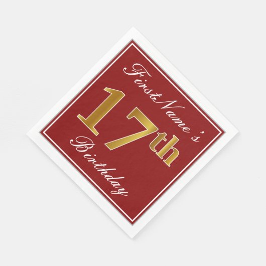 Elegant Red, Faux Gold 17th Birthday + Aangepaste  Servet (Hoek)
