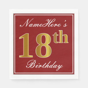 Elegant Red, Faux Gold 18th Birthday + aangepaste  Servet