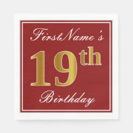 Elegant Red, Faux Gold 19th Birthday + Aangepaste Servet