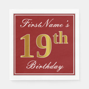 Elegant Red, Faux Gold 19th Birthday + Aangepaste  Servet