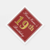 Elegant Red, Faux Gold 19th Birthday + Aangepaste  Servet (Hoek)
