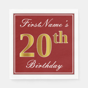 Elegant Red, Faux Gold 20th Birthday + aangepaste  Servetten