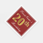 Elegant Red, Faux Gold 20th Birthday + aangepaste  Servetten (Hoek)