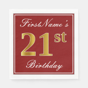 Elegant Red, Faux Gold 21st Birthday + aangepaste  Servet