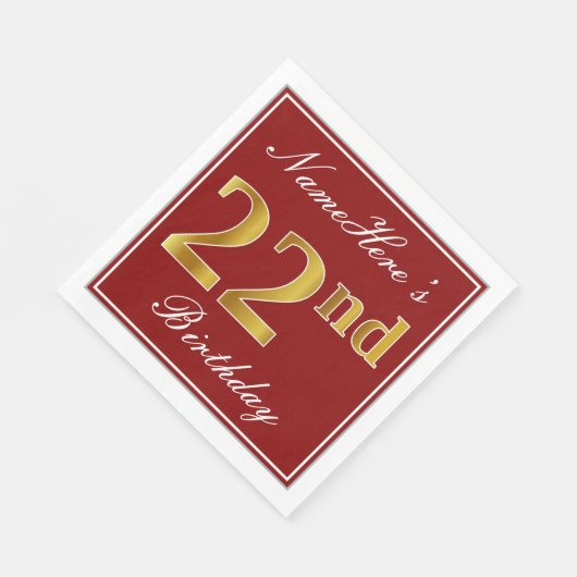 Elegant Red, Faux Gold 22e verjaardag + Aangepaste Servet (Hoek)