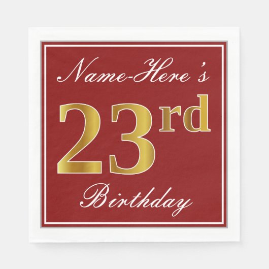 Elegant Red, Faux Gold 23rd Birthday + aangepaste Servet (Voorkant)
