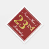Elegant Red, Faux Gold 23rd Birthday + aangepaste Servet (Hoek)