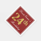 Elegant Red, Faux Gold 24th Birthday + aangepaste  Servet (Hoek)
