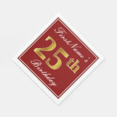 Elegant Red, Faux Gold 25th Birthday + Aangepaste Servet (Hoek)