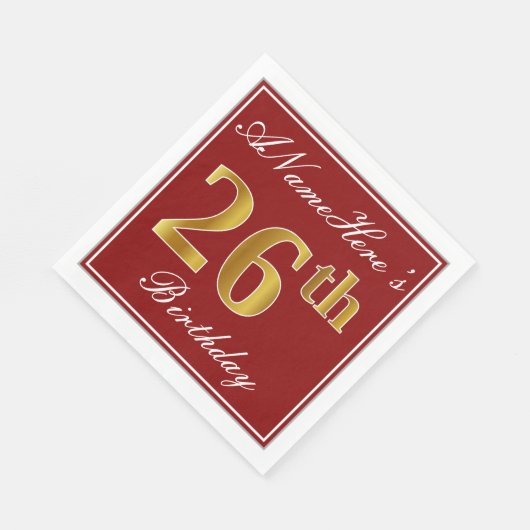 Elegant Red, Faux Gold 26th Birthday + aangepaste  Servet (Hoek)