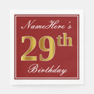 Elegant Red, Faux Gold 29th Birthday + aangepaste  Servet