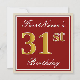 Elegant, Red, Faux Gold 31st Birthday; Aangepaste Kaart