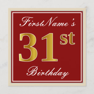 Elegant, Red, Faux Gold 31st Birthday; Aangepaste  Kaart