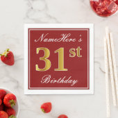 Elegant Red, Faux Gold 31st Birthday + aangepaste  Servet (Insitu)