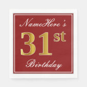 Elegant Red, Faux Gold 31st Birthday + aangepaste  Servet (Voorkant)