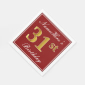 Elegant Red, Faux Gold 31st Birthday + aangepaste  Servet (Hoek)