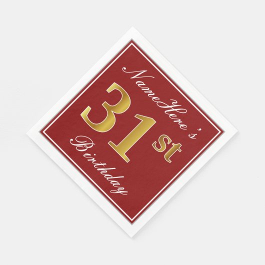Elegant Red, Faux Gold 31st Birthday + aangepaste  Servet (Hoek)