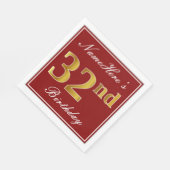Elegant Red, Faux Gold 32nd Birthday + aangepaste  Servet (Hoek)