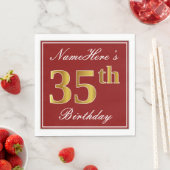 Elegant Red, Faux Gold 35th Birthday + Aangepaste Servetten (Insitu)