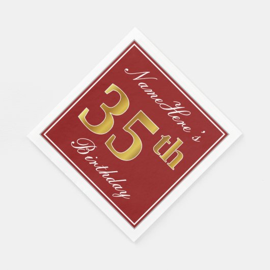 Elegant Red, Faux Gold 35th Birthday + Aangepaste  Servetten (Hoek)