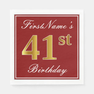 Elegant Red, Faux Gold 41st Birthday + aangepaste  Servet