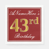 Elegant Red, Faux Gold 43rd Birthday + aangepaste Servet (Voorkant)