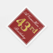 Elegant Red, Faux Gold 43rd Birthday + aangepaste Servet (Hoek)