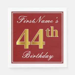Elegant Red, Faux Gold 44th Birthday + aangepaste  Servet